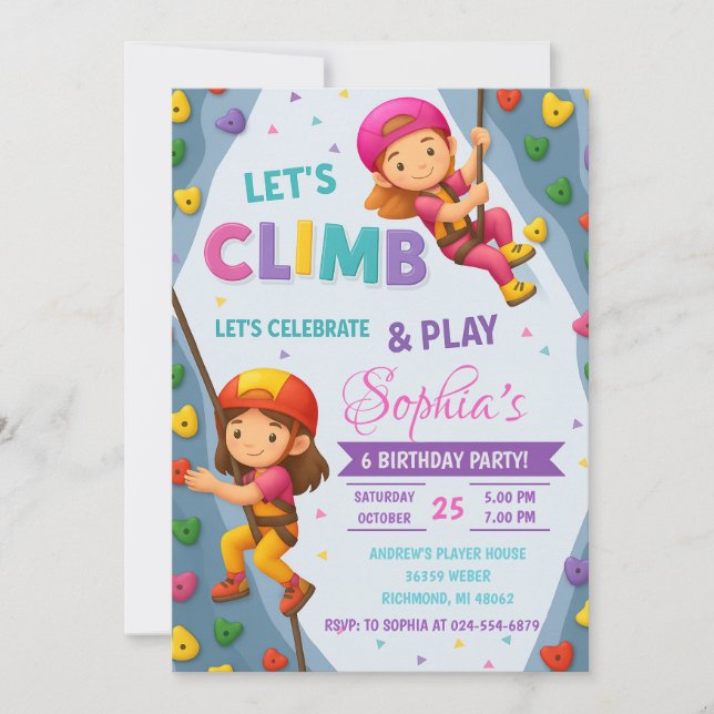 Personal Rock Girl Climbing Adventure Birthday Invitation (Front)