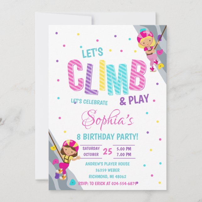 Personal Rock Girl Climbing Birthday Party Invitation (Front)