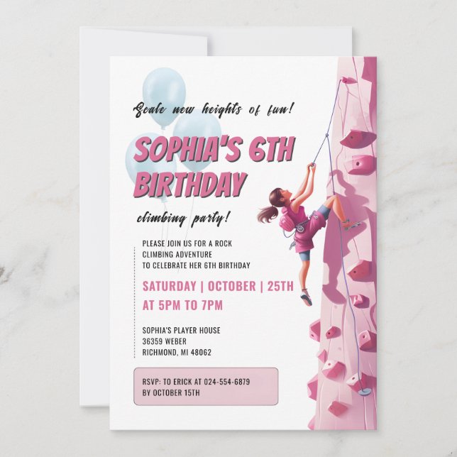 Personal Rock Girls Climbing Wall birthday  Invitation (Front)