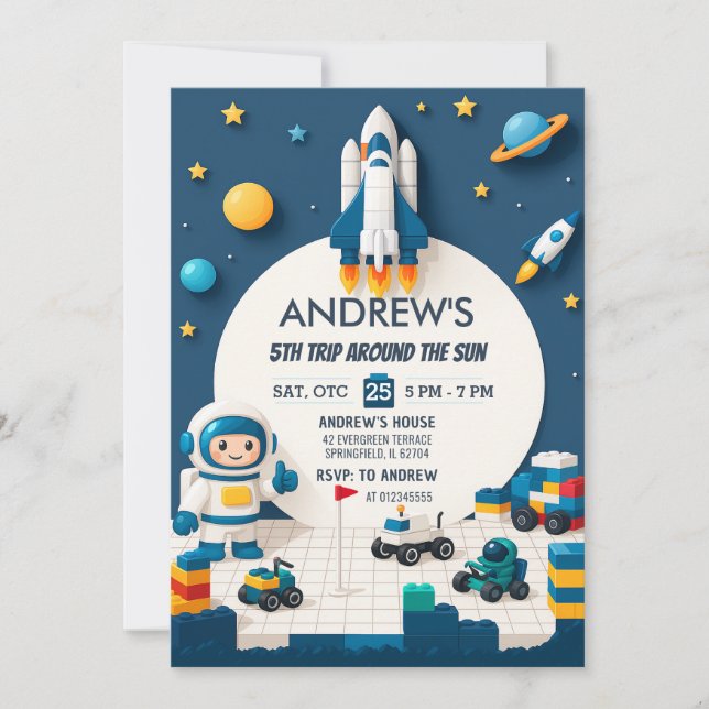 Personal Rocket Ship Outer Space Birthday Invitation (Front)