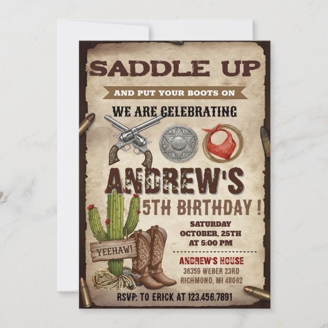 Personal Rustic Cowboy Birthday Party Invitation (Front)