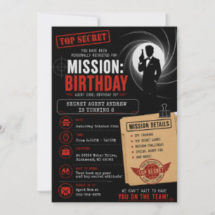 Personal Secret Spy Mission Birthday Invitation