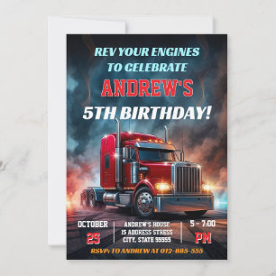 Personal Semi Truck Birthday Invitation