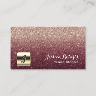 Personal Shopper Burgundy Rose Gold Ombre Monogram Business Card