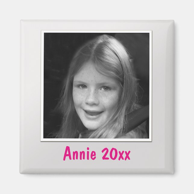 Personal Silver Greeting Custom Photo and Text Magnet (Front)