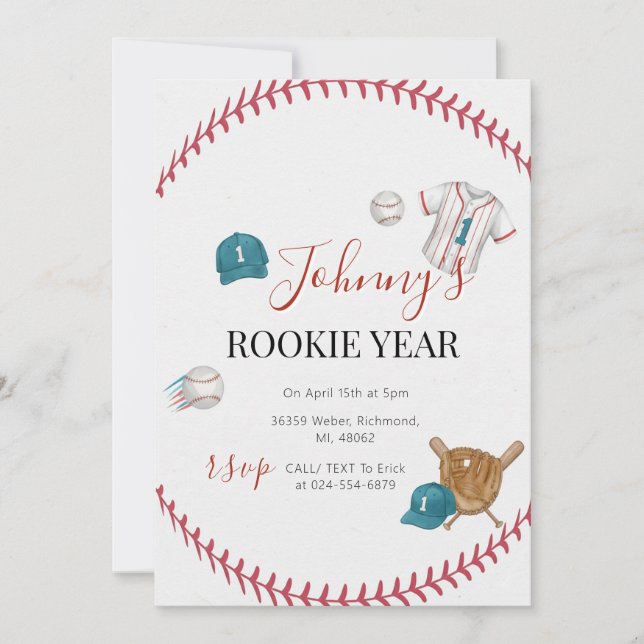 Personal Simple Baseball Birthday Party Invitation (Front)