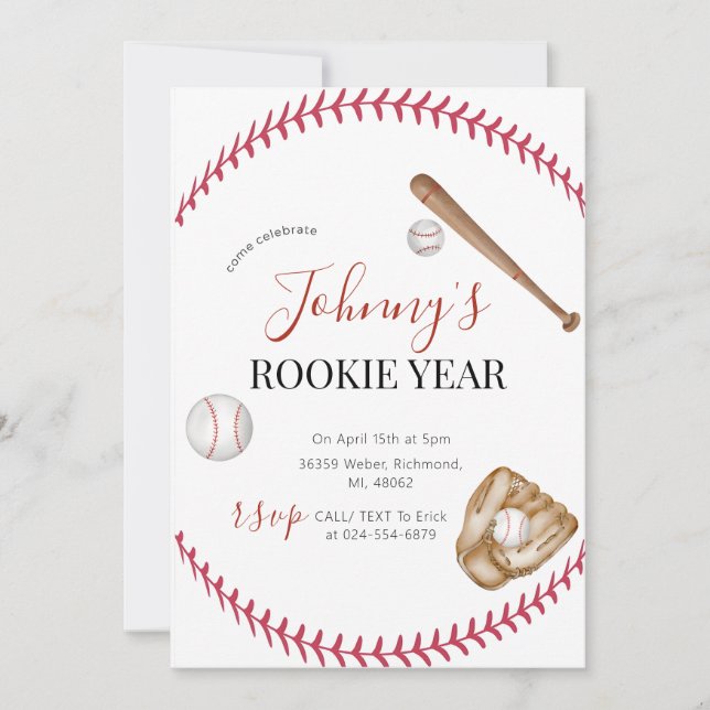 Personal Simple Baseball Birthday Party Invitation (Front)