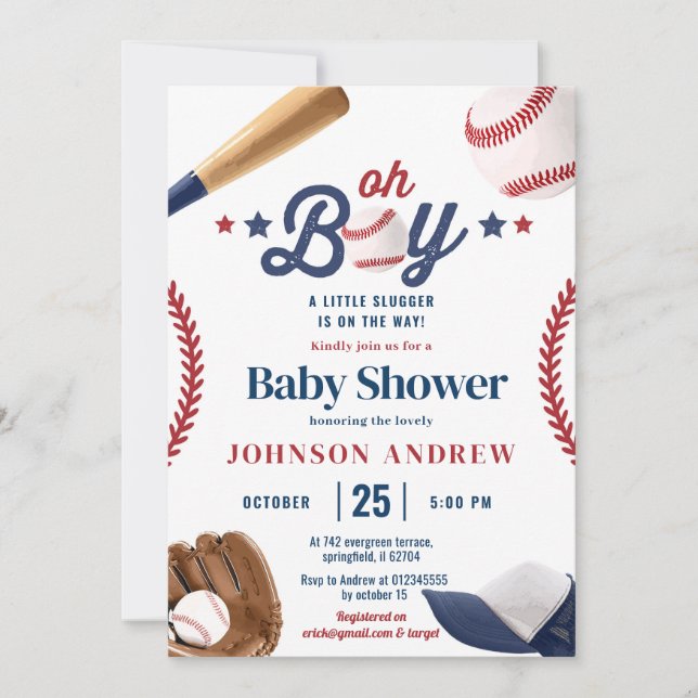 Personal Simple Baseball Little Slugger On The Way Invitation (Front)