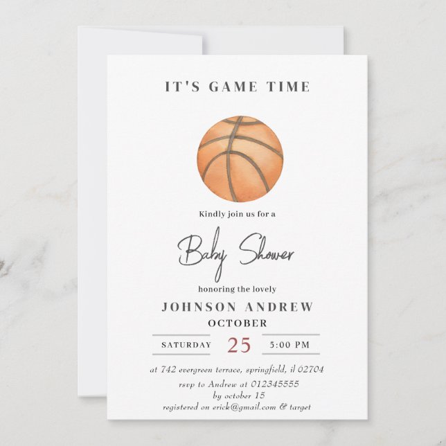 Personal Simple Basketball Baby Shower  Invitation (Front)