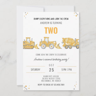 Personal Simple Construction Birthday Party Invita Invitation