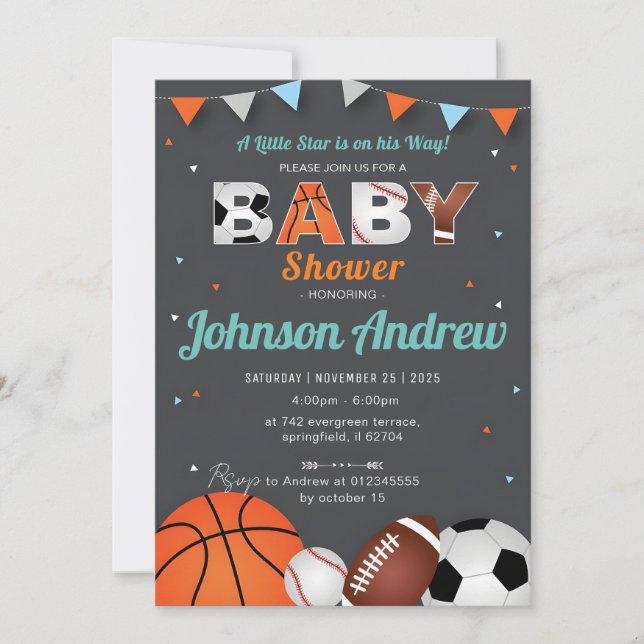 Personal Simple Sports All-Star Baby Shower Invitation (Front)