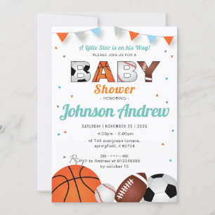 Personal Simple Sports All-Star Baby Shower White Invitation