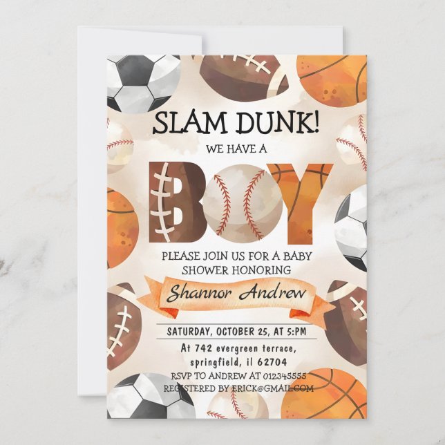 Personal Simple Sports Baby Shower water colour  Invitation (Front)