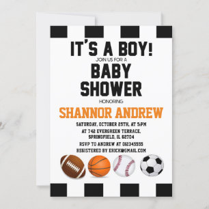 Personal Simple Sports Themed Baby Shower for boy Invitation