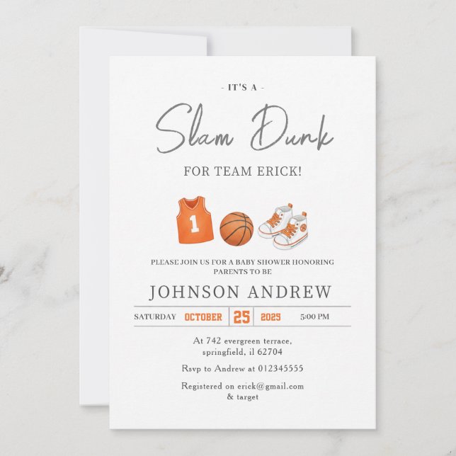 Personal Slam Dunk Basketball Baby Shower  Invitation (Front)
