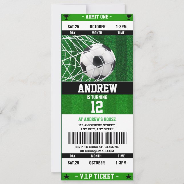 Personal Soccer Ball Ticket Birthday for kId Invitation (Front)