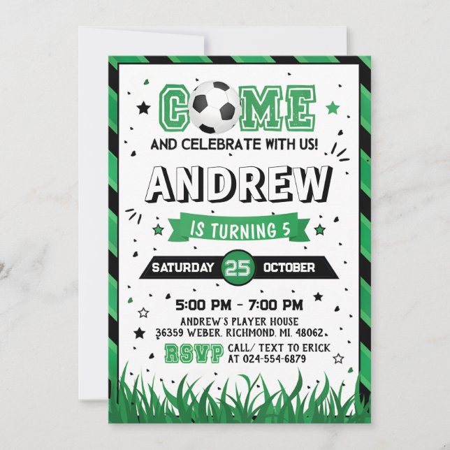 Personal Soccer Birthday Invitation Party (Front)
