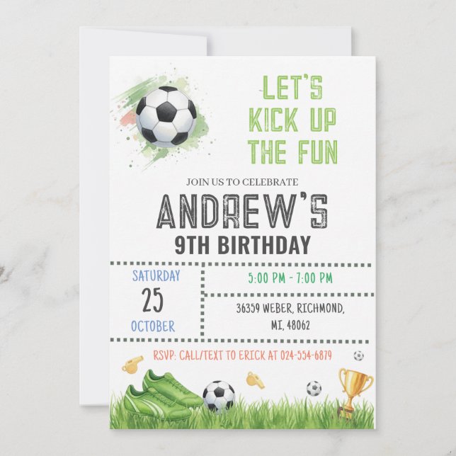Personal Soccer Birthday Invitation Template (Front)