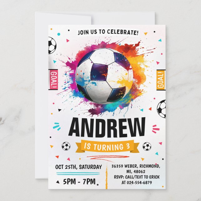 Personal Soccer Birthday Party Invitation (Front)