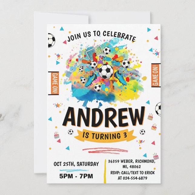 Personal Soccer Birthday Party Invitation (Front)