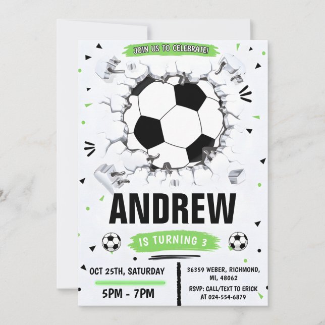 Personal Soccer Birthday Party Invitation (Front)