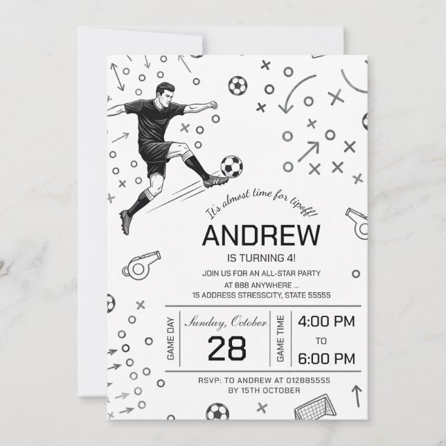 Personal soccer birthday party invitation (Front)