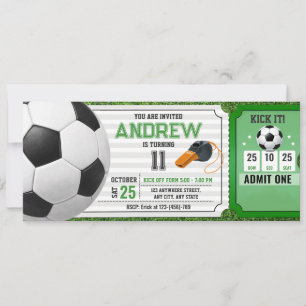 Personal Soccer Birthday Party Ticket for boys Invitation