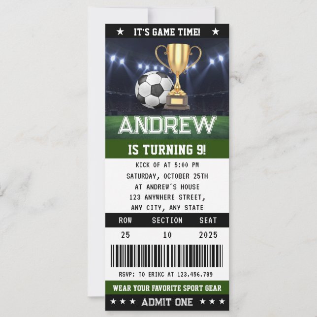Personal Soccer Ticket Birthday Decorations Party Invitation (Front)