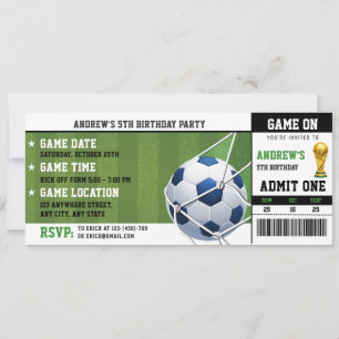 Personal Soccer Ticket birthday party Invitation