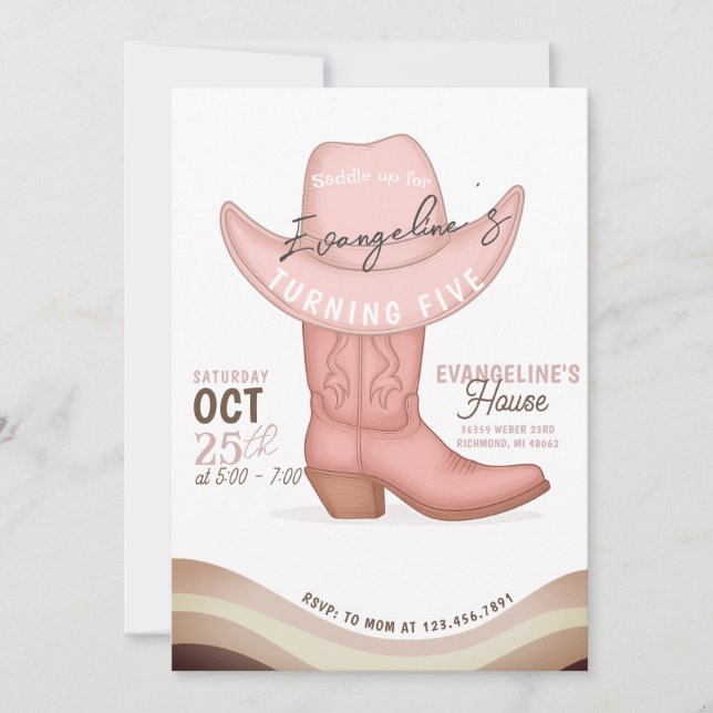 Personal Southwestern Pink Cowgirl Birthday Party Invitation (Front)