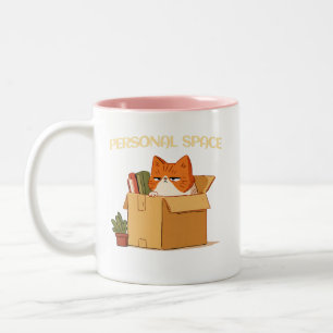 Personal Space Orange Cat in a Box Two-Tone Coffee Mug