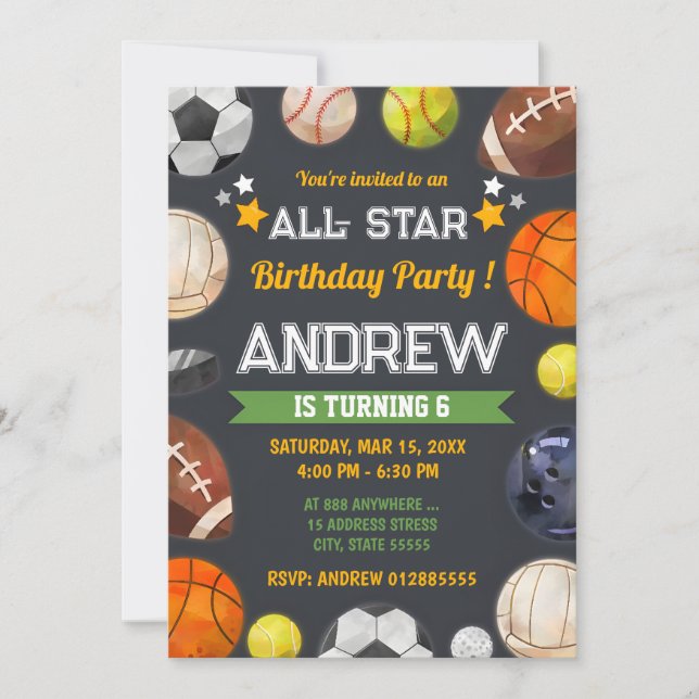 Personal Sport All-Star Birthday Party Invitation (Front)