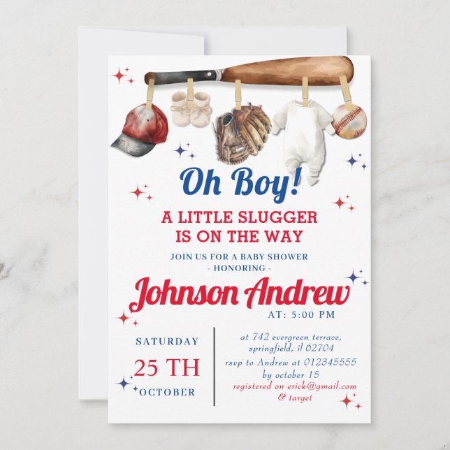 Personal Sport Baseball Baby Shower Invitation (Front)