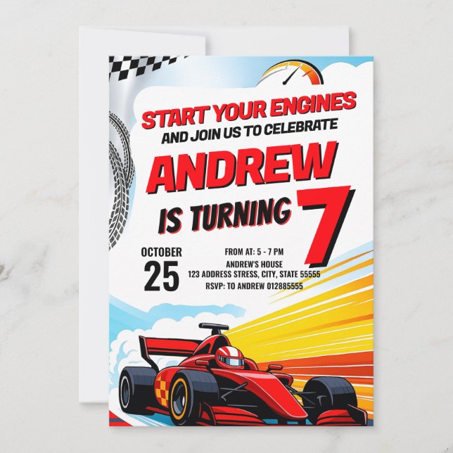 Personal Sport Race Car Birthday party boys Invitation (Front)