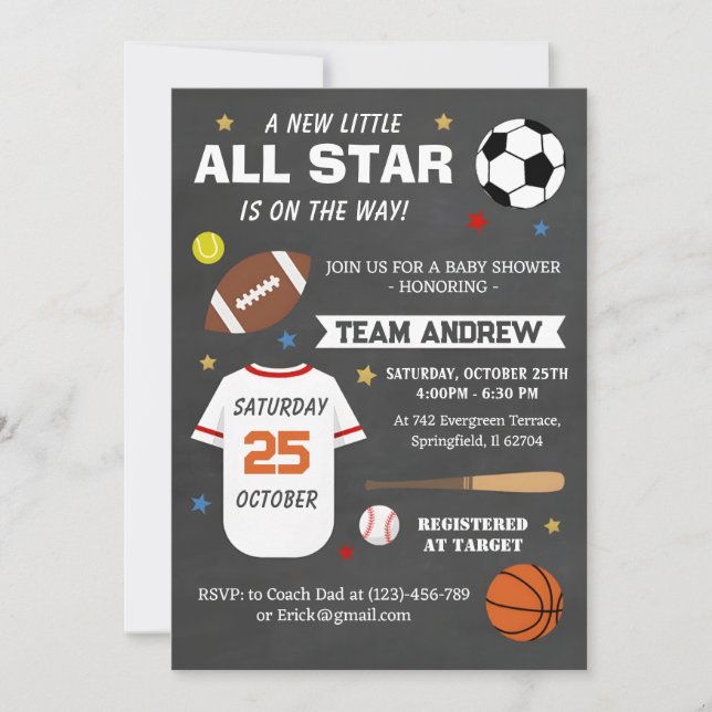 Personal Sports All Star Baby Shower Invitation (Front)