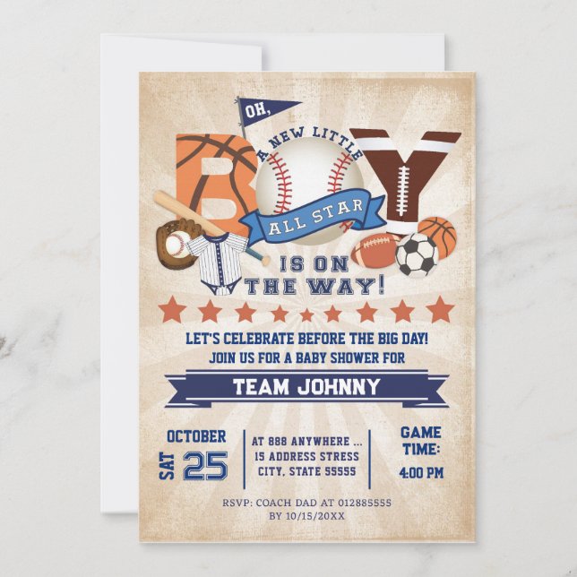 Personal  Sports All Star Baby Shower Invitation (Front)