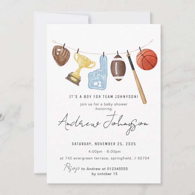 Personal Sports Baby Shower Bundle Invitation (Front)