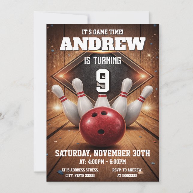 Personal Sports Bowling Birthday Invitation (Front)