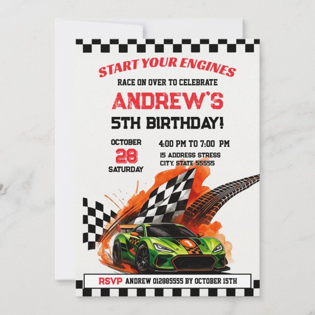 Personal Sports Race Car Birthday party Invitation (Front)