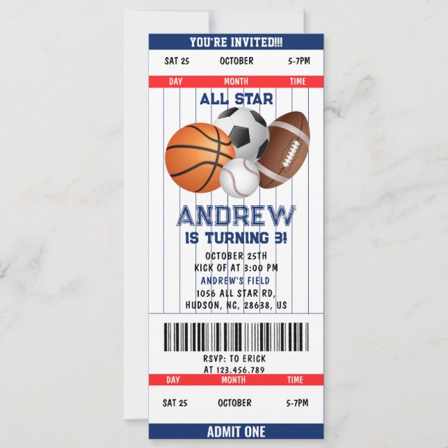 Personal Sports Ticket All Star Party Invitation (Front)