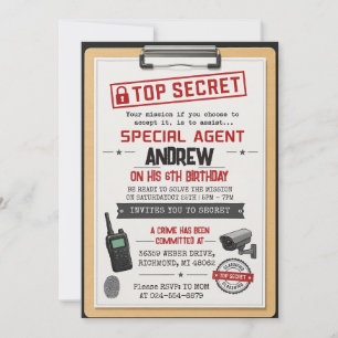 Personal Spy Kid Secret Agent Birthday Invitation