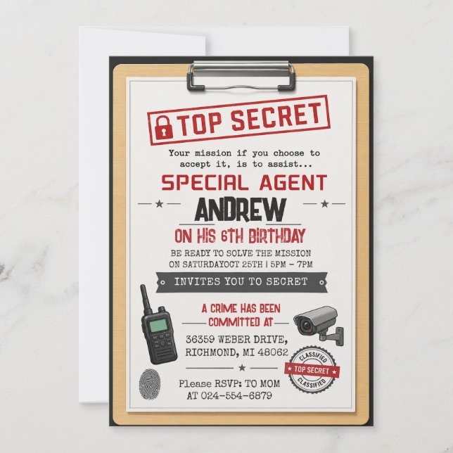 Personal Spy Kid Secret Agent Birthday  Invitation (Front)