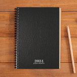 Personal Stationery • Black Leather 202x Weekly Planner<br><div class="desc">Stately personal weekly planner highlighting the year and owner name over a leather texture image cover. Stately modern typography. Simple elegant layout. Fully personalizable. Planner includes monthly overviews and weekly planning sheets.</div>