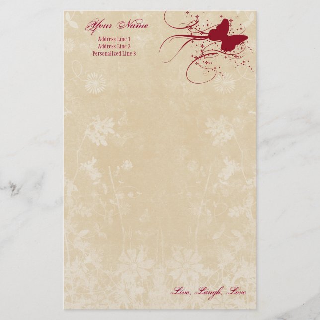 Personal Stationery Letterhead, Butterfly (Front)