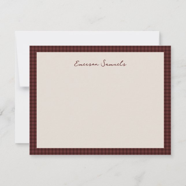 Personal stationery with name and red check frame card (Front)
