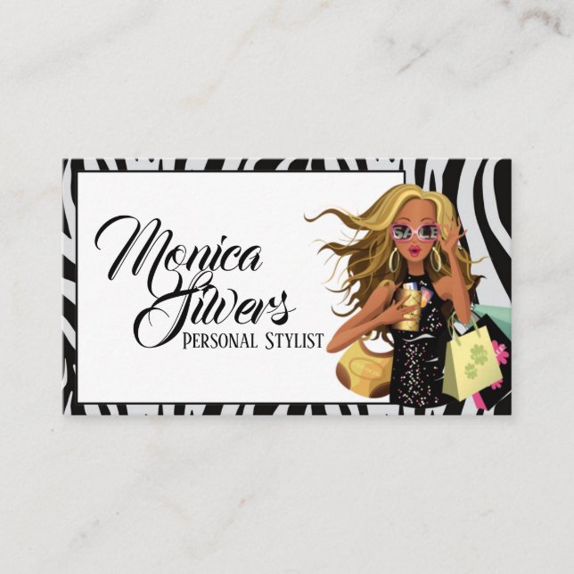 Personal Stylist Female with Zebra Background Business Card (Front)