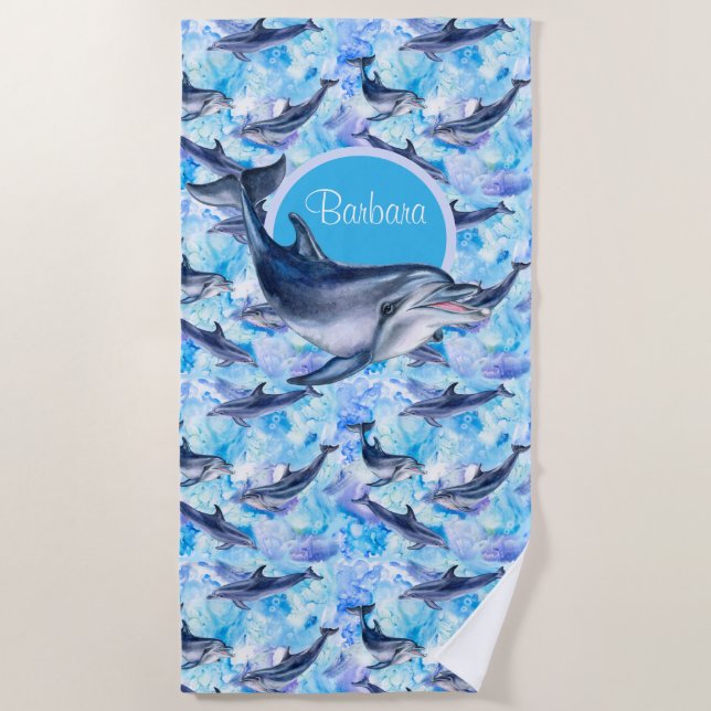 Personal Swimming With The Dolphins Beach Towel (Front)