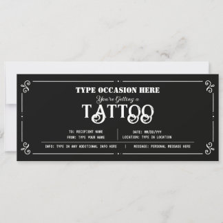 Personal Tattoo Gift Voucher CERTIFICATE Invitation