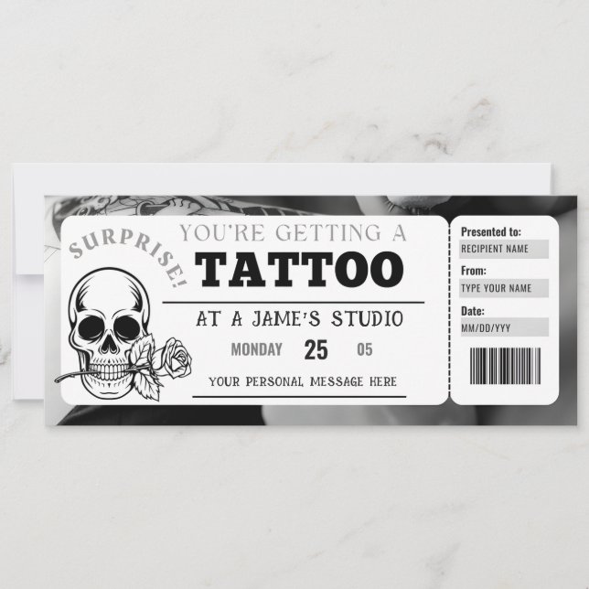 Personal Tattoo Ticket Gift Certificate Template (Front)