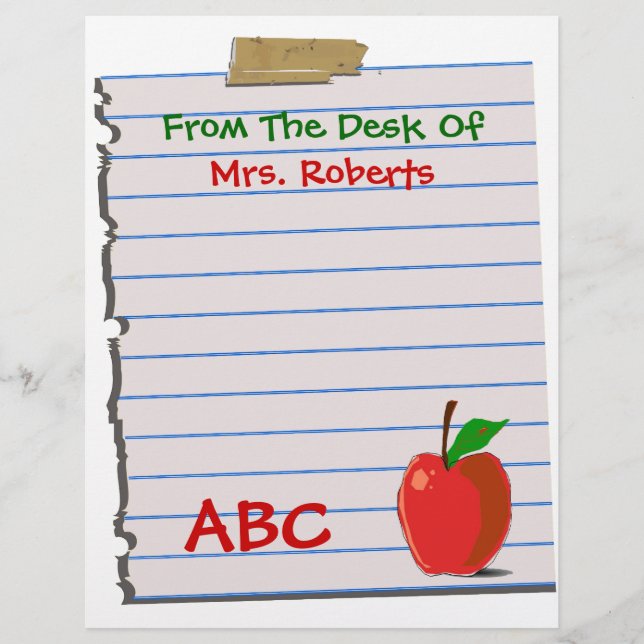 Personal Teacher Letterhead Stationery (Front)